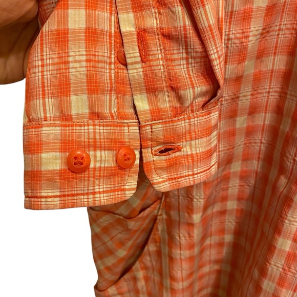 Duluth Trading Co Coral/tan Buttoned 3/4 Sleeve Shirt Dress sz M - Picture 5 of 11